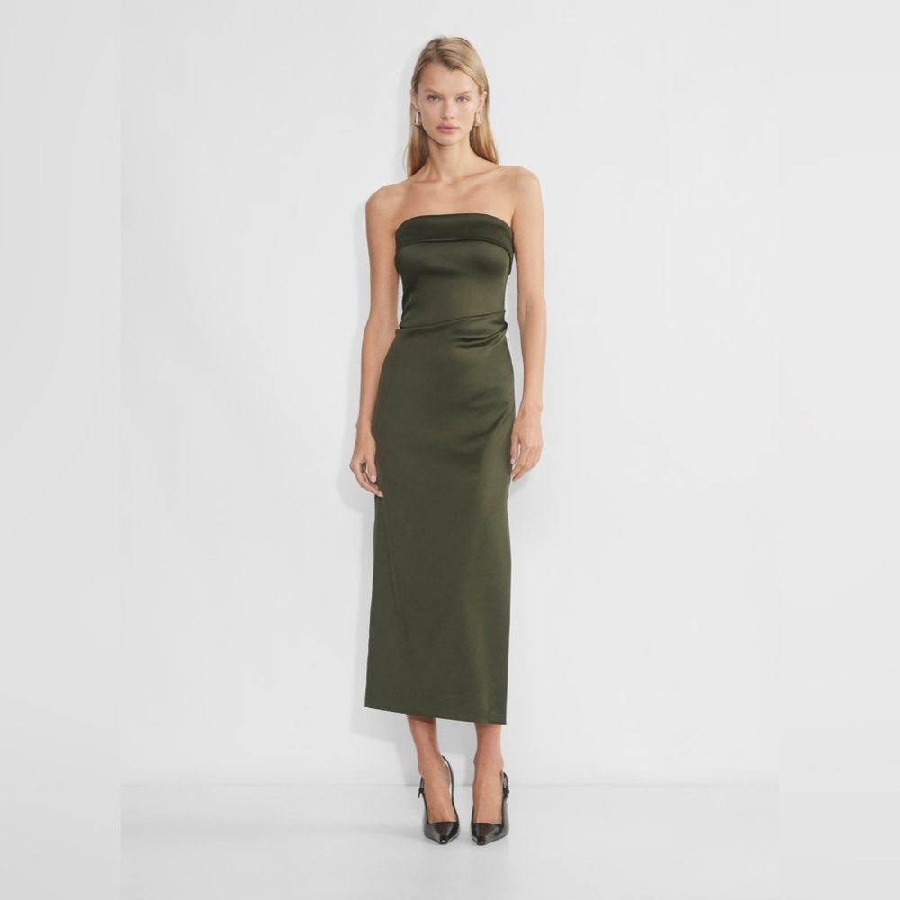 Aritzia formal olive green strapless midi dress